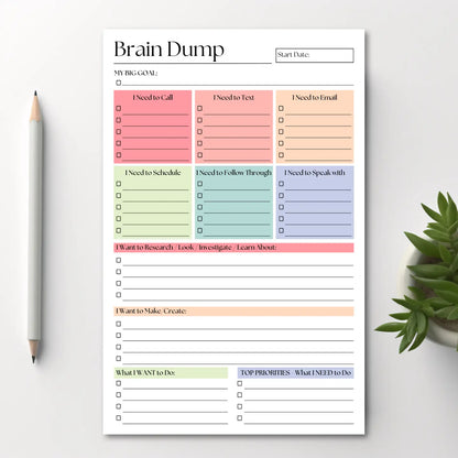 Brain Dump Planner Note Pad