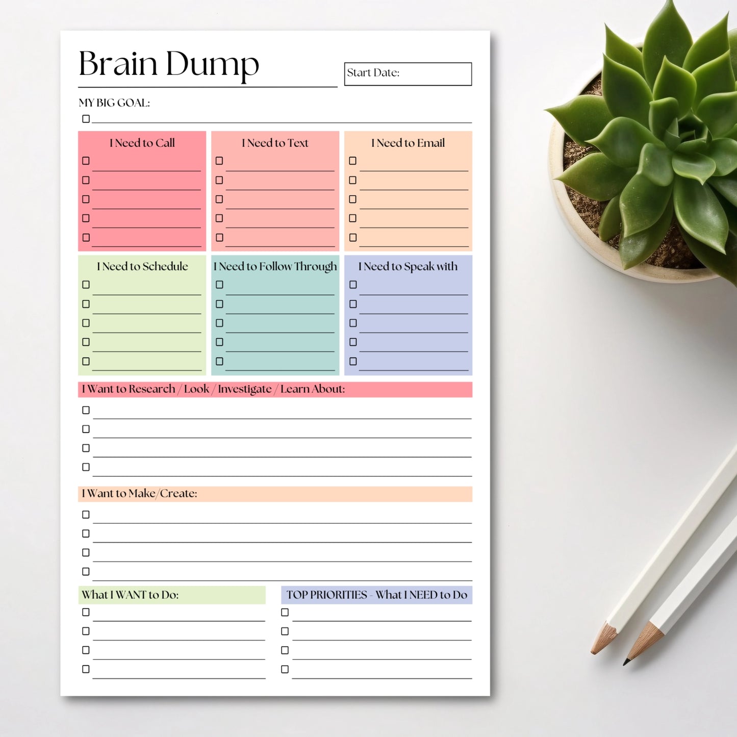 Brain Dump Planner Note Pad