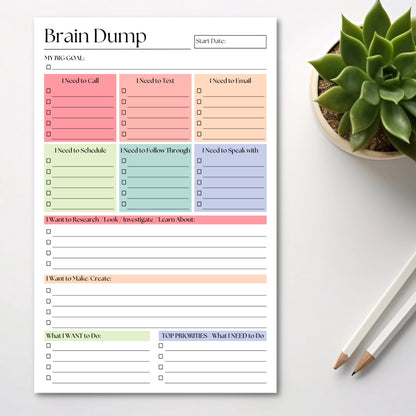 Brain Dump Planner Note Pad