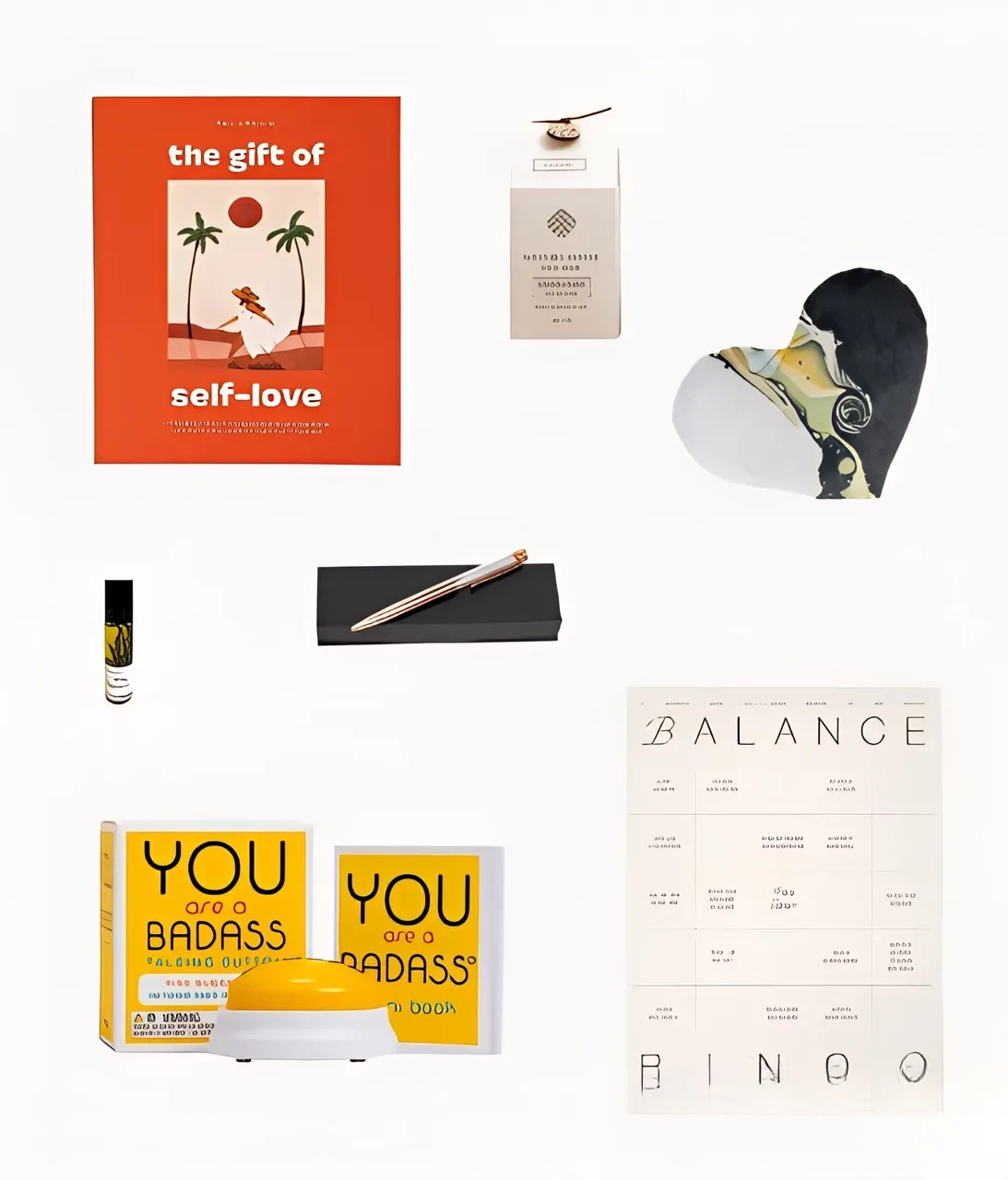 Self-care gift set with books and accessories.